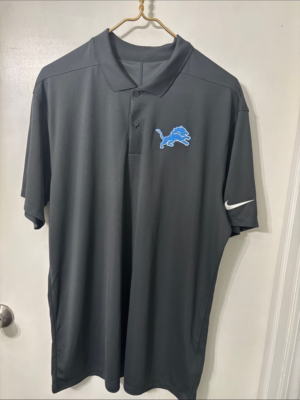 Nike Black Polo with Blue Detroit Lions Logo - Picture 2 of 7